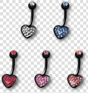 Pvd Black Steel Crystal Heart Banana   Earrings  HD Png Download