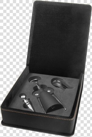 3 Piece Leatherette Wine Tool Set W  Gold Engraving   Wallet  HD Png Download