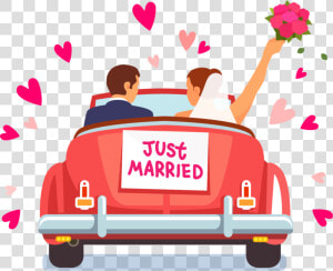 Royalty Free Art Marriage   Just Married Red Car  HD Png Download