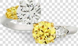 Vivid Yellow And White Diamond Bypass Ring    Yellow And White Diamond Ring  HD Png Download