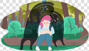 Sad Girl Sitting On A Log As Two Shadowy Characters   Kids Depression Png  Transparent Png