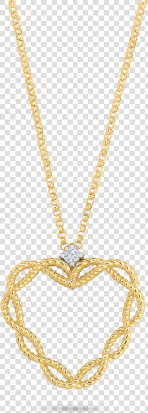 18k Yellow Gold Heart Pendant With Diamonds   Roberto Coin Gold Heart Necklace  HD Png Download