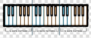 Detailed 12 Note Pattern Color Coded And Shown Across   Keyboard Notes In 3 Octaves  HD Png Download