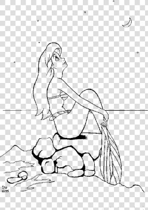 Picture Library Library Mermaid Sitting On A Rock Drawing   Line Art  HD Png Download