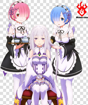 Render Emilia  rem Y Ram   Ram And Rem And Emilia  HD Png Download