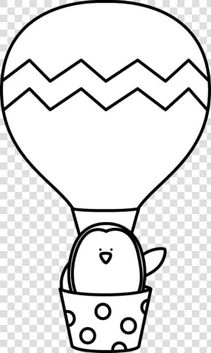 Black And White Penguin In A Hot Air Balloon   Hot Air Balloon Black And White Clipart  HD Png Download