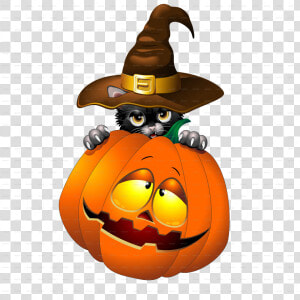 Halloween Black Kitten Cartoon With Pumpkin jpg   Pumpkin Cat Halloween Png  Transparent Png