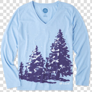 Women S Snowy Trees Long Sleeve Cool Vee   Long sleeved T shirt  HD Png Download