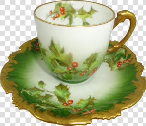 Antique Limoges France Cup Saucer Christmas Holly Berries   Teacup  HD Png Download