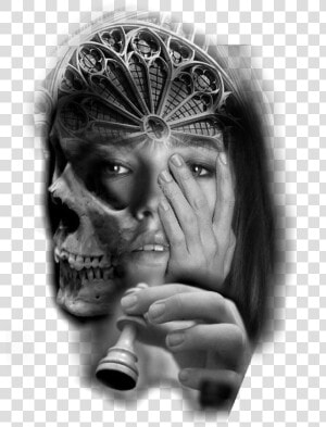 Custom Art Black And Grey Artwork Face Tattoos  Skull   Black And Grey Face Tattoo  HD Png Download