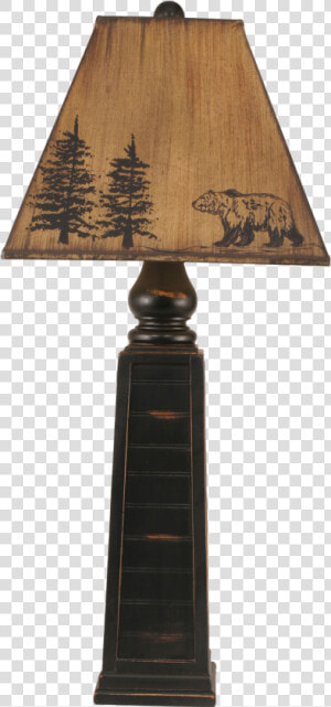 Distressed Black Pyramid Table Lamp W  Bear Shade   Lampshade  HD Png Download