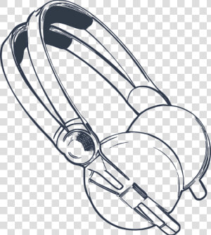 Headphones  Drawn  Listening  Headset  Earphones  Sound   Head Phones Black And White  HD Png Download