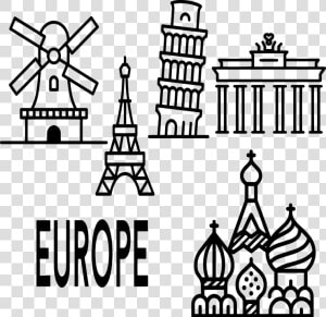 Europe Landmarks  Eiffel Tower  Moscow  Windmill  Pisa  HD Png Download