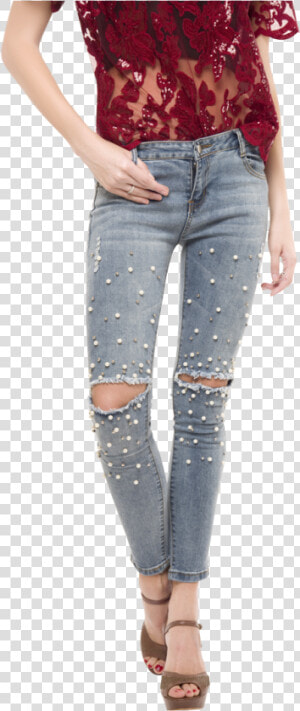 Vector Free Stock Pearl Ripped Buy And Blouses Online   Jeans With Pearls Online India  HD Png Download