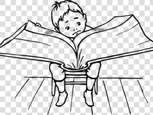 Kid Reading Black And White   Line Drawing Of Reading Book  HD Png Download