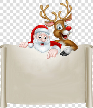 Santa And Rudolph Blank Notice Transparent Background   Rudolph And Santa Png  Png Download