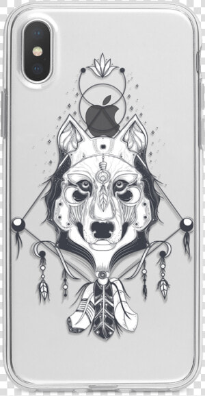 Spiritual Wolf Tattoo Iphone Case   Tribal Wolf Dreamcatcher Drawing  HD Png Download