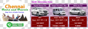 Tariff Outstation Rates Chennai Tours And Travels   Travels In Chennai  HD Png Download