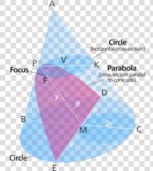 The Image Shows A Cone With A Parabola And A Circle   Parabola Cross Section Cone  HD Png Download