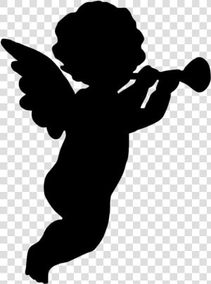 Cherub Silhouette Angel Clip Art   Angel With Trumpet Silhouette  HD Png Download