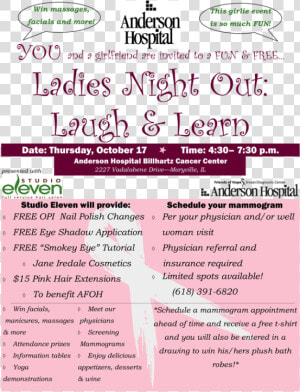 Join Us For Ladies Night Out At Anderson Hospital Billhartz   Menina Bar  HD Png Download