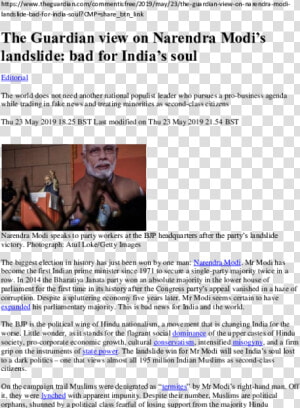 The Guardian News On Modi   Plants Have Feelings Speech  HD Png Download