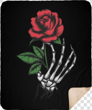 Skeleton Hand Rose Medium Premium Sherpa Blanket   Skeleton Hand And Rose  HD Png Download