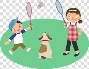 Mother Plays Badminton With Son And Dog Clip Arts   People Playing Badminton Clipart  HD Png Download