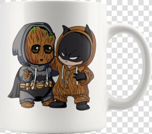 Baby Groot And Batman Mug   Mug Baby Groot  HD Png Download