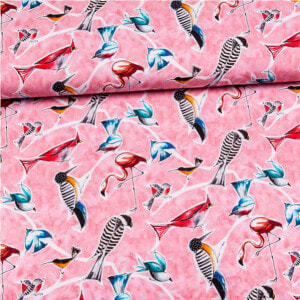 Cotton Jersey Printed Tropical Birds In Pink Multicolored   Bed Sheet  HD Png Download