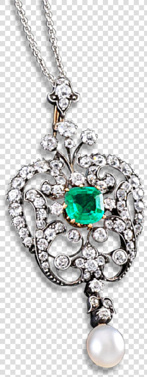 Victorian Emerald  Diamond And Pearl Pendant   Locket  HD Png Download