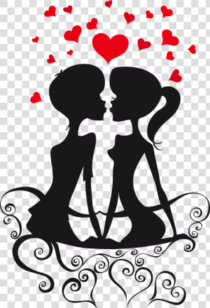 Love Couple Silhouettes On   Couple Pic In Black Shadow  HD Png Download