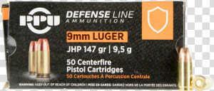 N   147 Grain Jacketed Hollow Point Ppu Luger 9mm Ammo  HD Png Download