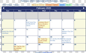 February 2020 Calendar With Mex Holidays   October 2019 Calendar Singapore  HD Png Download