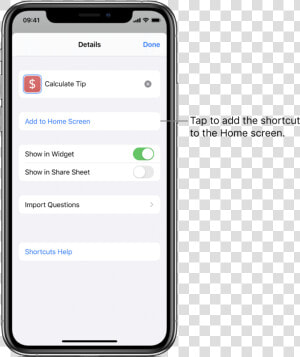 Details Screen In Shortcut App Showing Add To Home   Iphone X Shortcut Home Screen  HD Png Download
