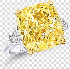 A Graff Ring Featuring A Fancy Intense Yellow Cushion   Graff 黃 彩 鑽戒  HD Png Download