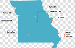 State Of Missouri Map With Outline And Cities Labeled   Map Of Missouri With Major Cities  HD Png Download