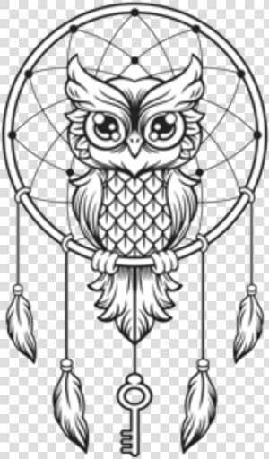  owl  blackandwhite  dreamcatcher   Owl Dream Catcher Tattoo  HD Png Download