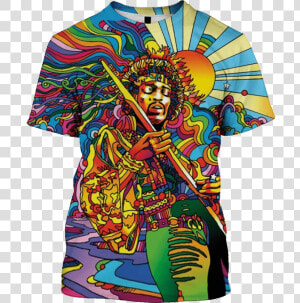 3d Jimi Hendrix Full Print T Shirt   Psychedelic Hippie Pop Art  HD Png Download