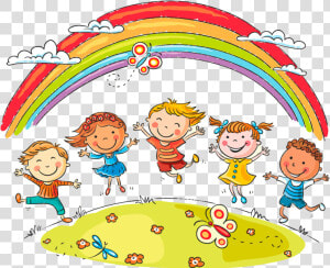 Kindergarten Clipart Fun   Rainbow Children  HD Png Download