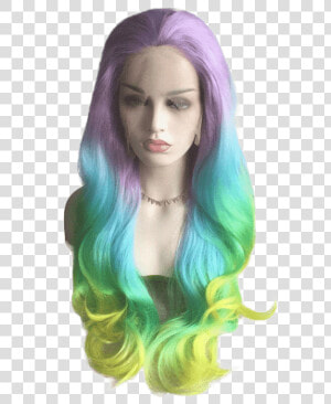 Pastel Rainbow Ombré Wavy Long Lace Front Wig   Pastel Rainbow Lace Front Wig  HD Png Download