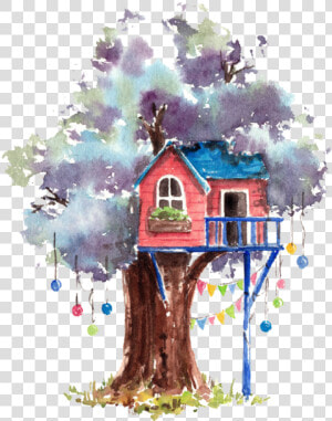  ftestickers  watercolor  tree  treehouse   Tree House Watercolor  HD Png Download