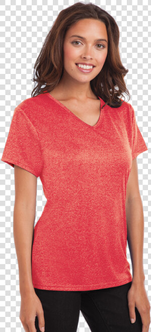 Ladies Heathered Wicking Tee   Coral T Shirt Women  HD Png Download