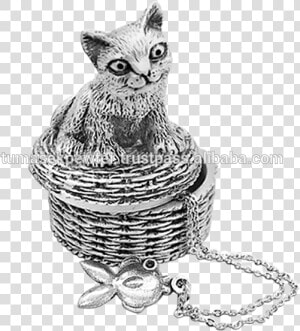 Malaysia Pewter Kitty Cat Trinket Box With Matching   Sketch  HD Png Download