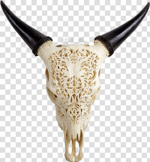 Carved Cow Skull   Animal Skulls With Designs  HD Png Download