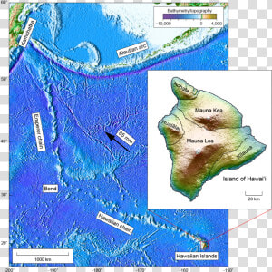 Bathymetric Map Showing The Hawaiian And Emperor Seamount   Hawaiian Island Chain Bathymetry  HD Png Download