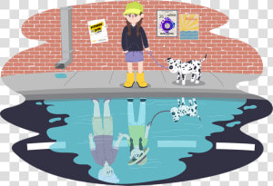 Child And Dog Looking In Puddle At Reflection Of Someone   Illustration  HD Png Download