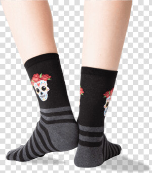 Women S Sugar Skull Crew Socks In Black Front Class   Hockey Sock  HD Png Download