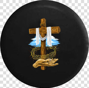 Wooden Cross Crown Of Thorns Jesus God Blessed Life   God Bless The Usa Tire Cover  HD Png Download