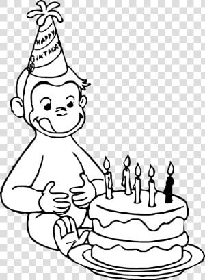 Curious George Clipart Black And White   Curious George Birthday Coloring Page  HD Png Download